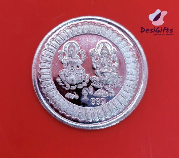 Pure Silver Coin /Lakshmi Ganesha Silver Coin, 10g, SLC#353