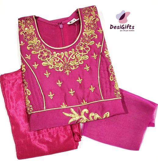 Purple/Maroon Kurti Set with Embroided Girl's Dress, Design G-1226 #380