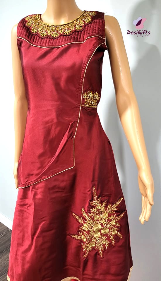 Purple/Maroon Kurti Set with Embroidered Girl's Dress, Design G-382