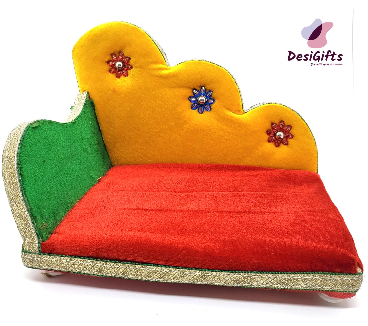 Wooden & Soft Fabric Krishna Aasan, Singhasan, Throne for Laddu Gopal, KRS#677