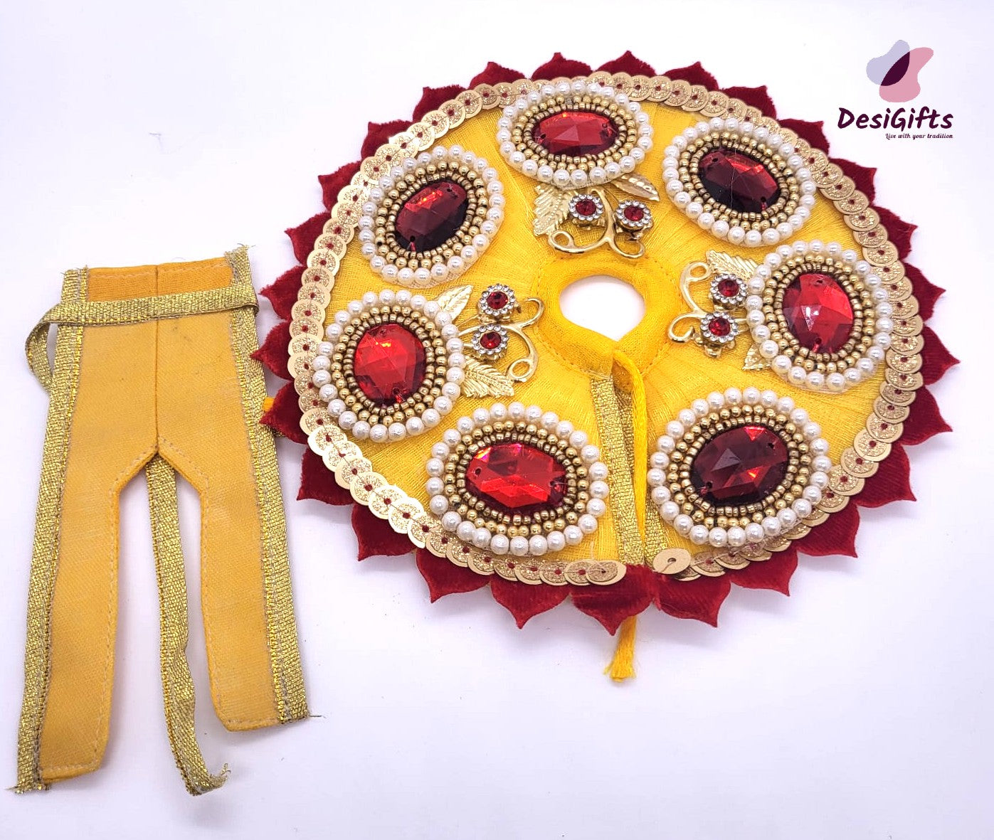 Yellow Laddu Gopal Dress with Pearls & Stone, Krishna Poshak, RKF#687