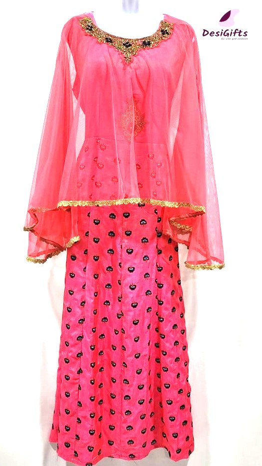 Rani Pink Silver Zari and Sequins work Poncho Style Anarkali Gown – Seasons  Chennai