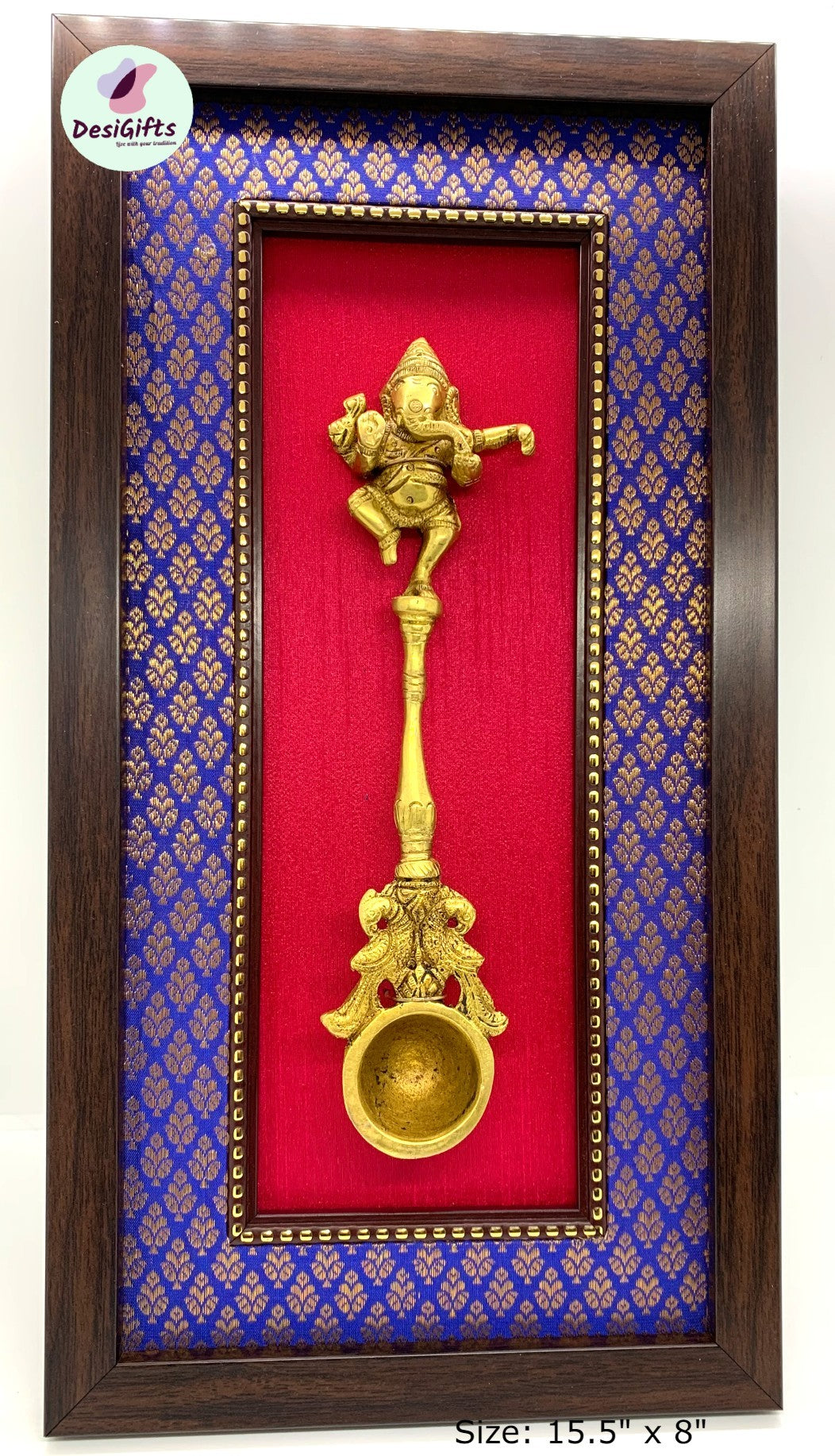 Handcrafted Dancing Ganesh Spoon Brass Hanging on Silk Frame with 3D Effect, BFD- 905