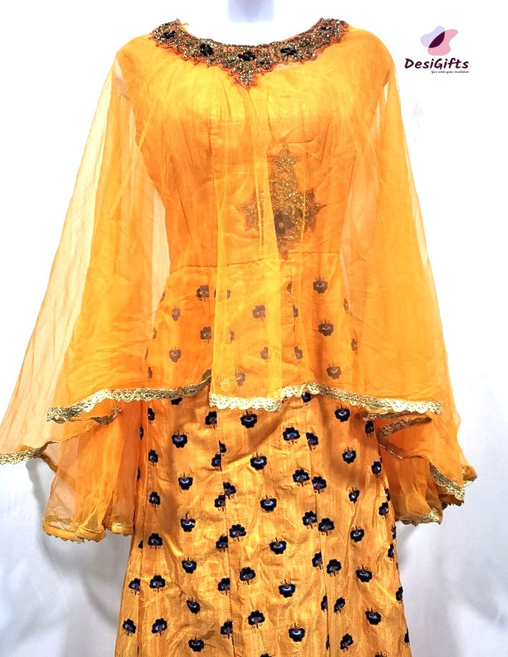 Long Poncho Gown in Dandelion Yellow/Hot Pink  Shade, Design GWN # 460