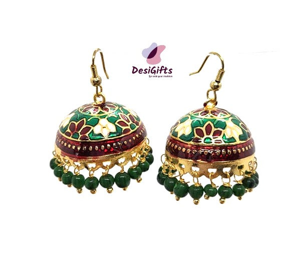 Meenakari Traditional Golden Jhumka Earrings, Multiple Colors, ER#430