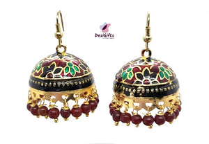 Meenakari Traditional Golden Jhumka Earrings, Multiple Colors, ER#430