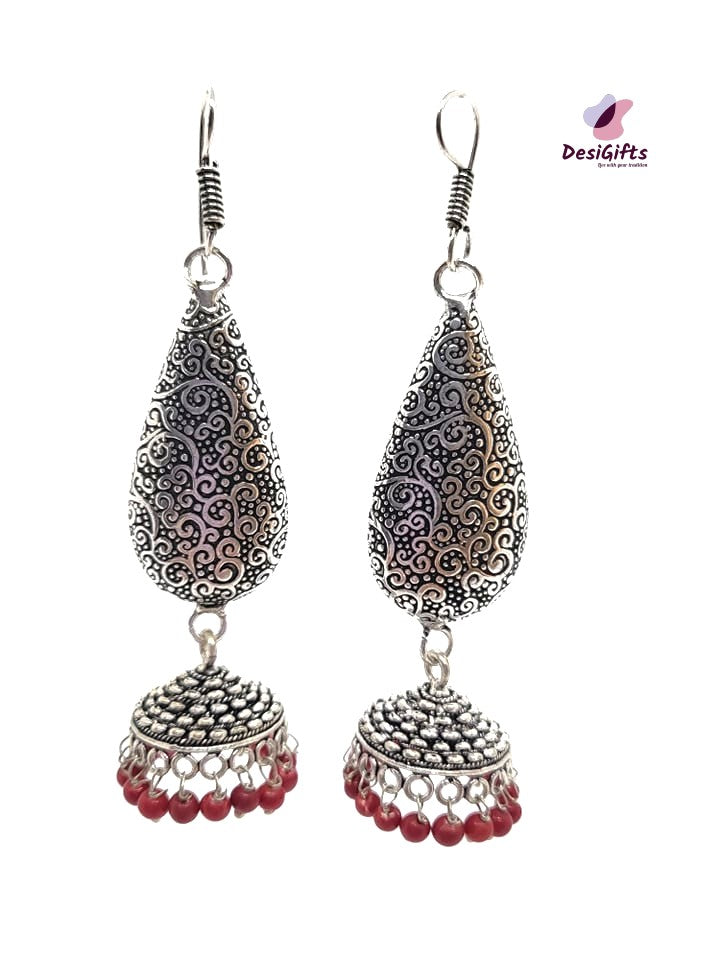Oxidized German Silver Long Jhumka Earrings, Multiple Colors, ER#433