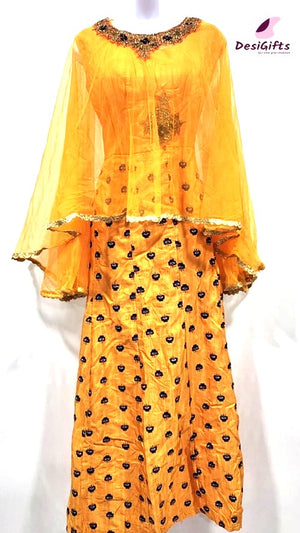 Long Poncho Gown in Dandelion Yellow/Hot Pink  Shade, Design GWN # 460