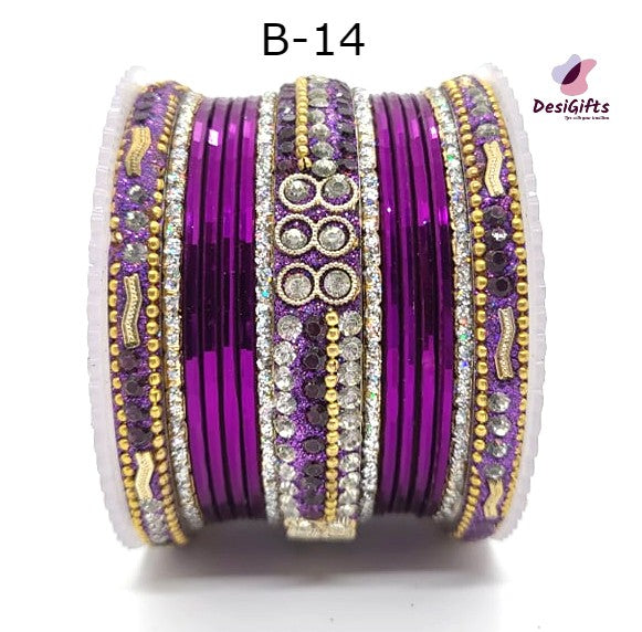 Shades of Purple Bangles Stone Studded Set in Size 2.4", BGL#451