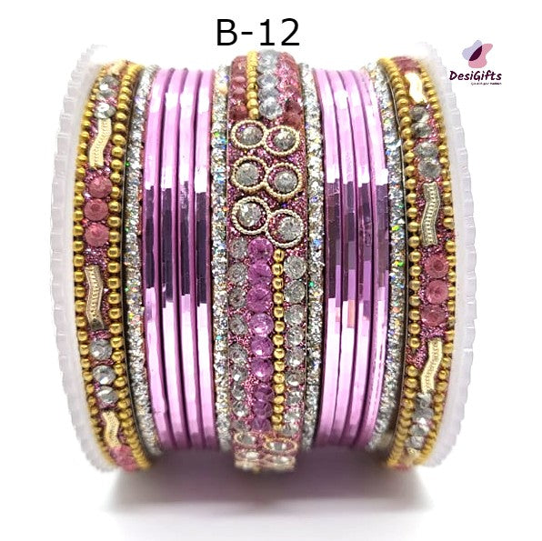 Shades of Purple Bangles Stone Studded Set in Size 2.4", BGL#451