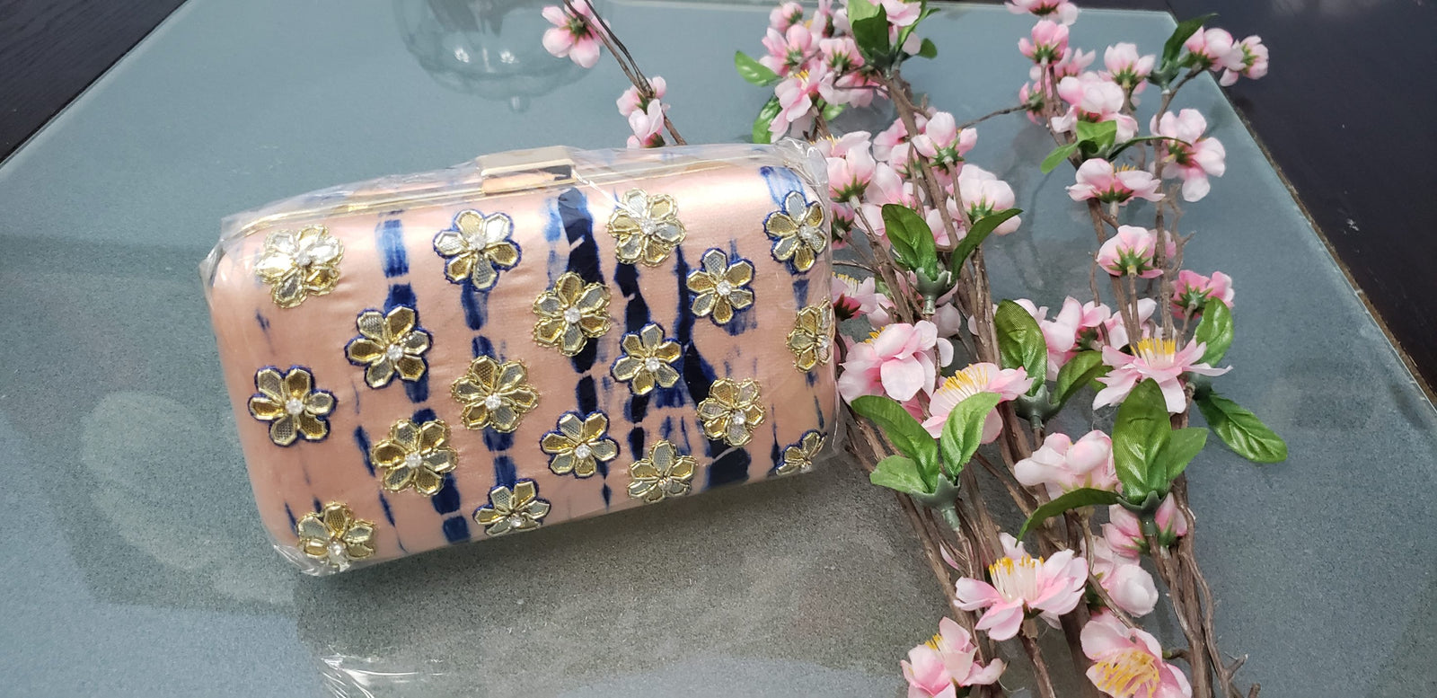 Box bag with sling chain and Gota patti Zari,  Handbag, HBS#188