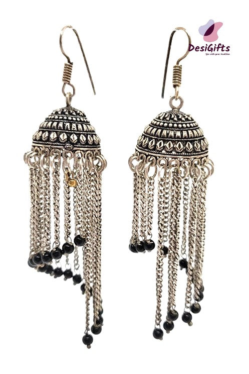 Oxidized German Silver Curl Jhumka Earrings, Multiple Colors, ER#483