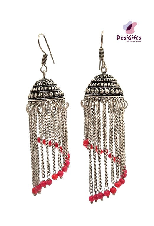 Oxidized German Silver Curl Jhumka Earrings, Multiple Colors, ER#483