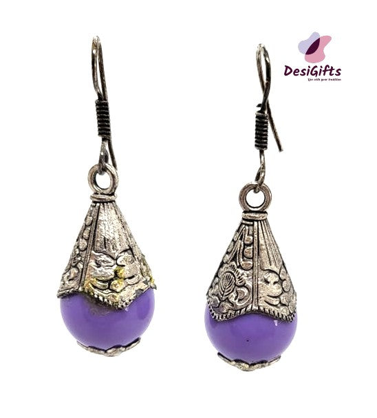 Oval Shape Quartz Stone in German Silver Earrings, ER#486