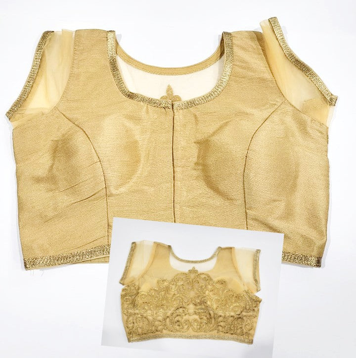 Indian Readymade Stitched Designer Golden Saree Blouse, Design BLS# 394