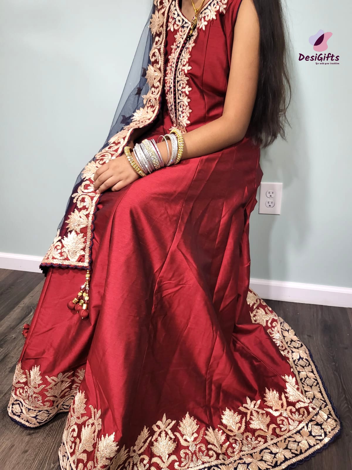 Simple Yet Elegant Gown with Golden Zari Work, Design GWN #933