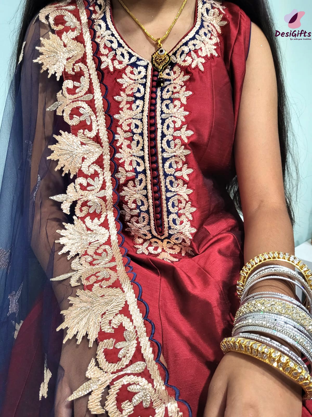 Simple Yet Elegant Gown with Golden Zari Work, Design GWN #933