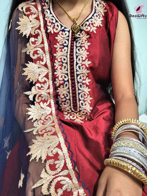 Simple Yet Elegant Gown with Golden Zari Work, Design GWN #933