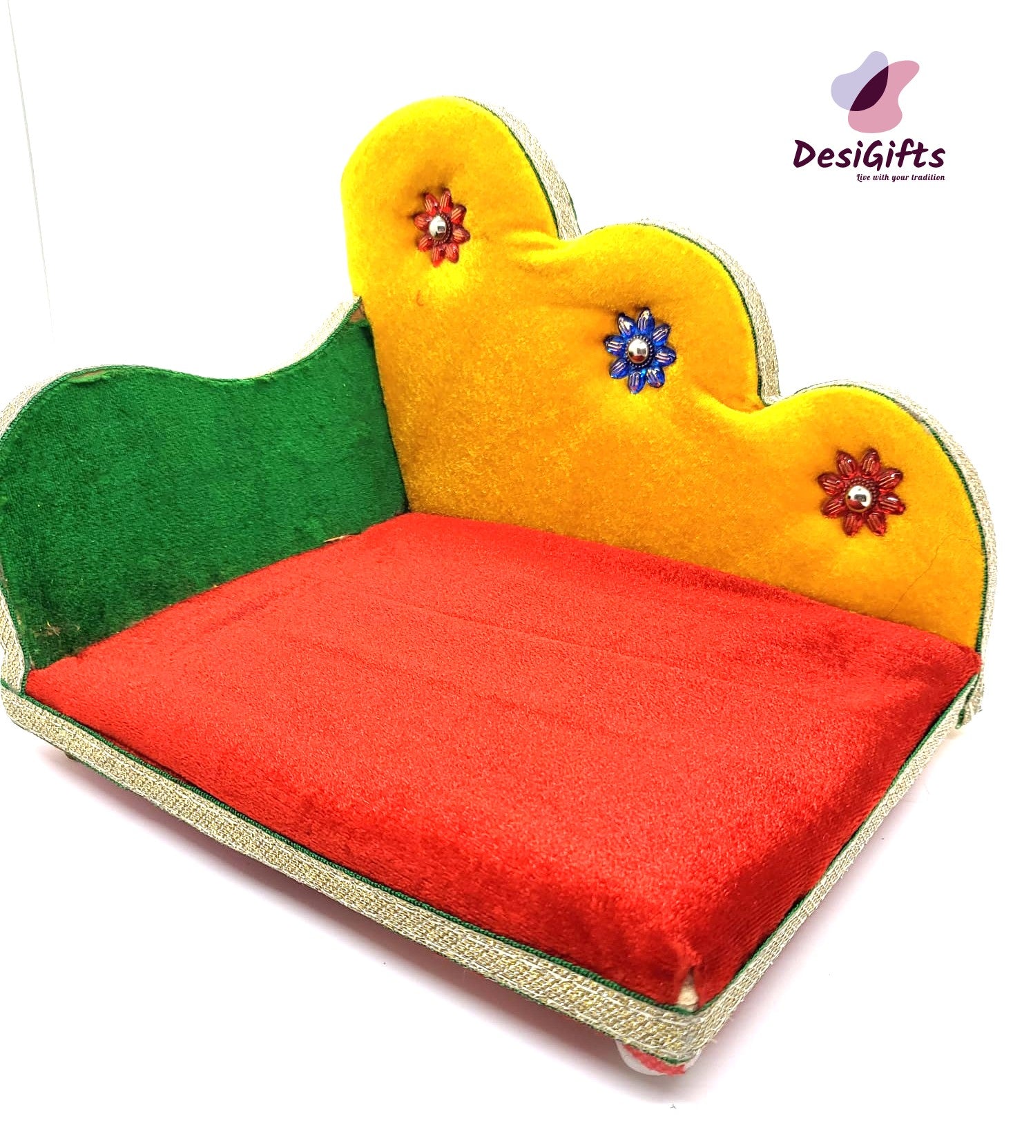 Wooden & Soft Fabric Krishna Aasan, Singhasan, Throne for Laddu Gopal, KRS#677