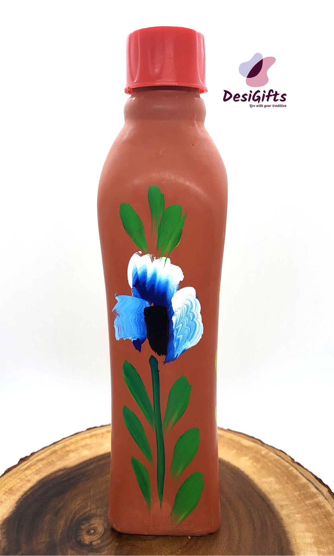 Handmade 11" Clay Water Bottle, Assorted Designs, CPT#517