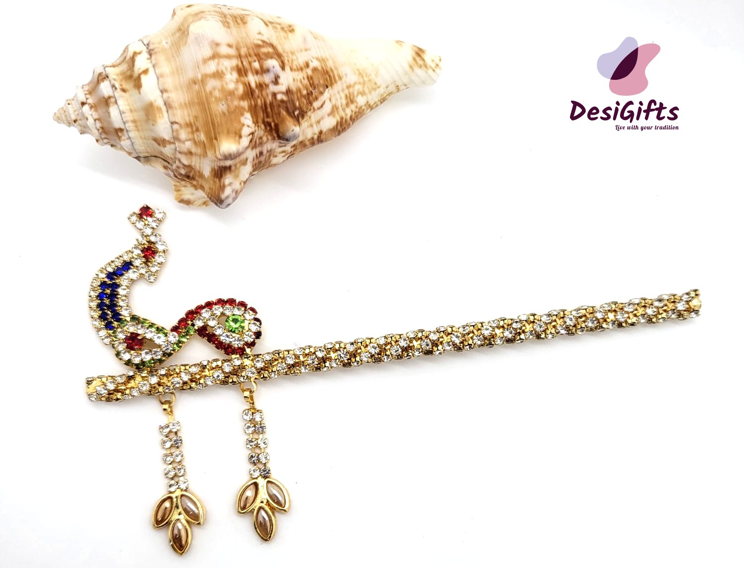 Stone Studded Laddu Gopal Bansuri / flute, Krishna Murli / Bal Gopal Bansi, 5", RKF#696