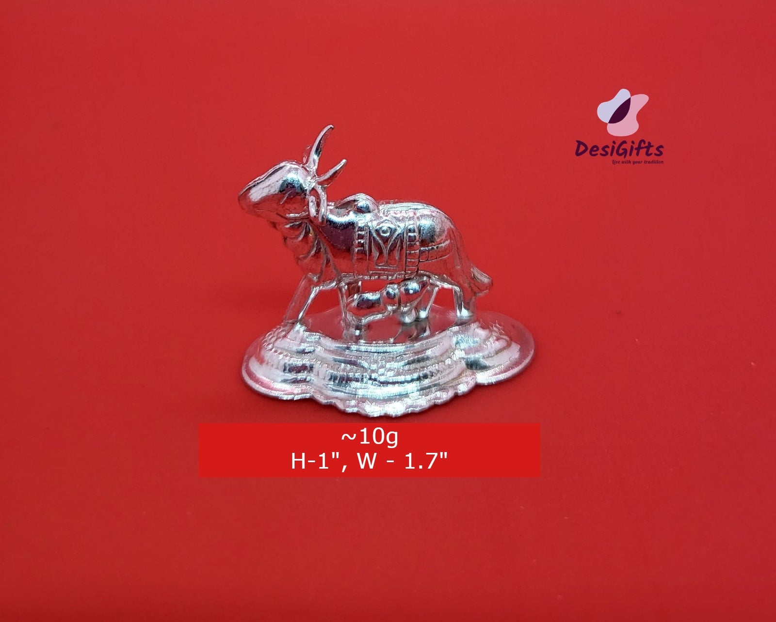 1.7" Kamdhenu Cow and Calf in Silver, ~10g, SLC - 533 B