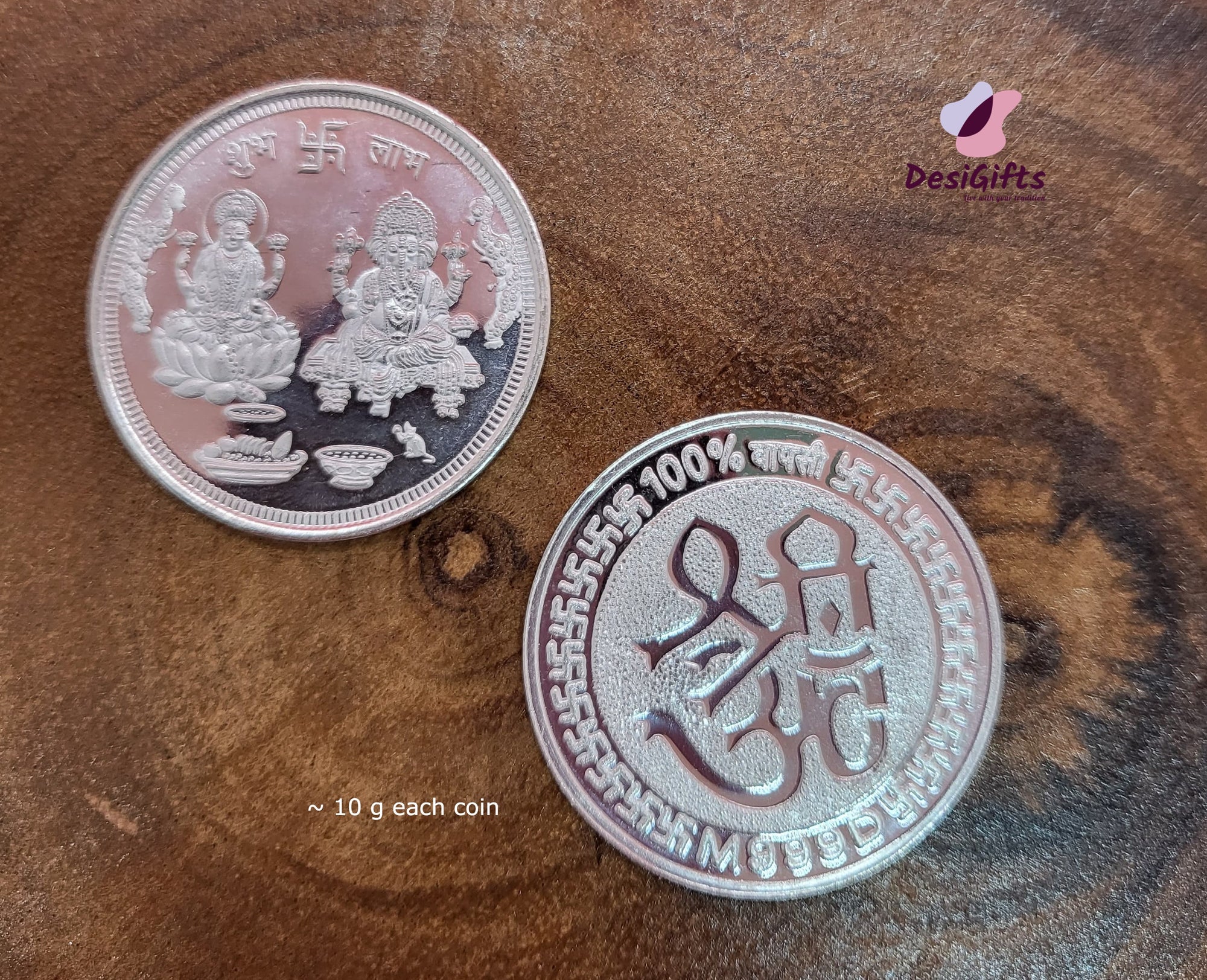 Pure Silver Coin /Lakshmi Ganesha Silver Coin, 5g, SLC#551