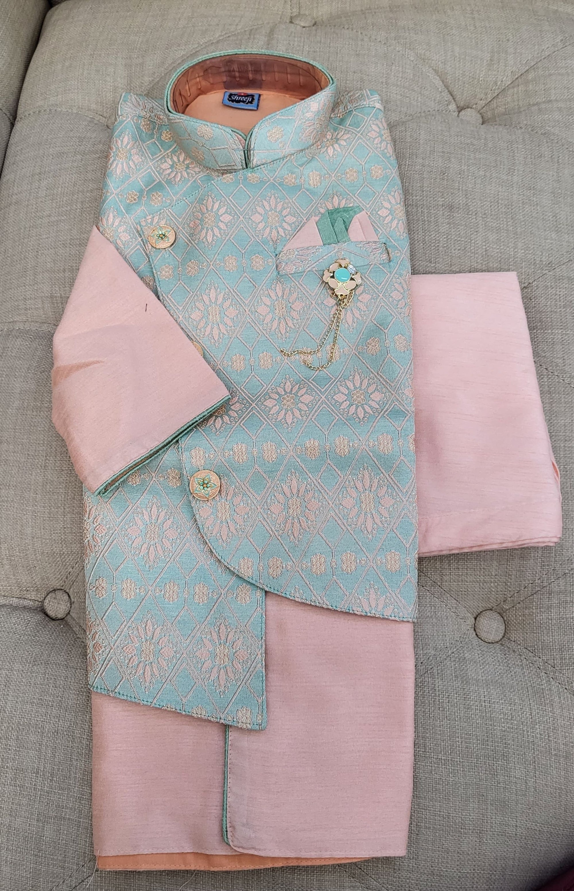 3 Piece Boy's Cotton Silk Dress with Jacket- Design# B-563