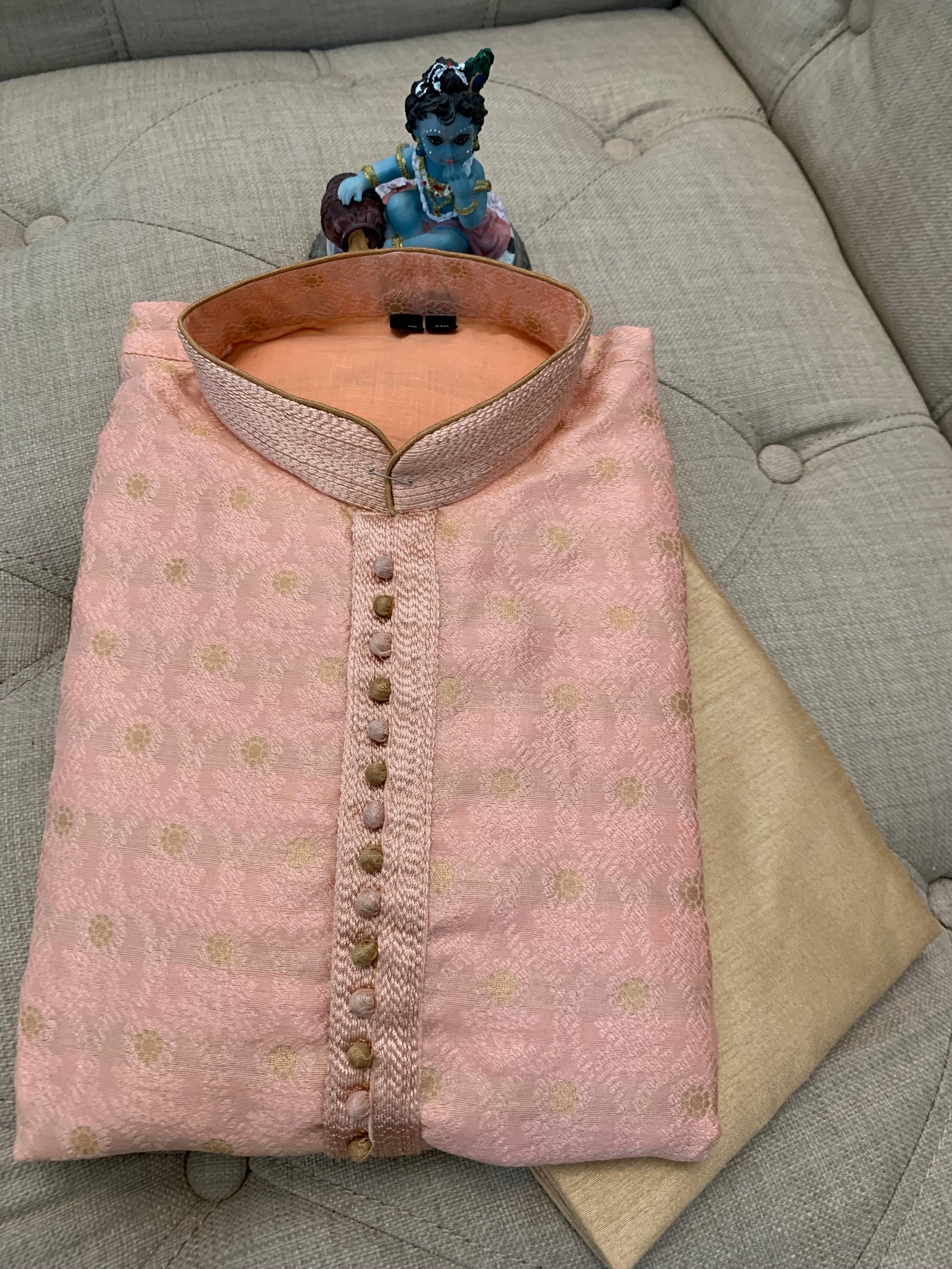 Size 7, Peach Shade Cotton Silk Kurta Pajama Set- DM- 586