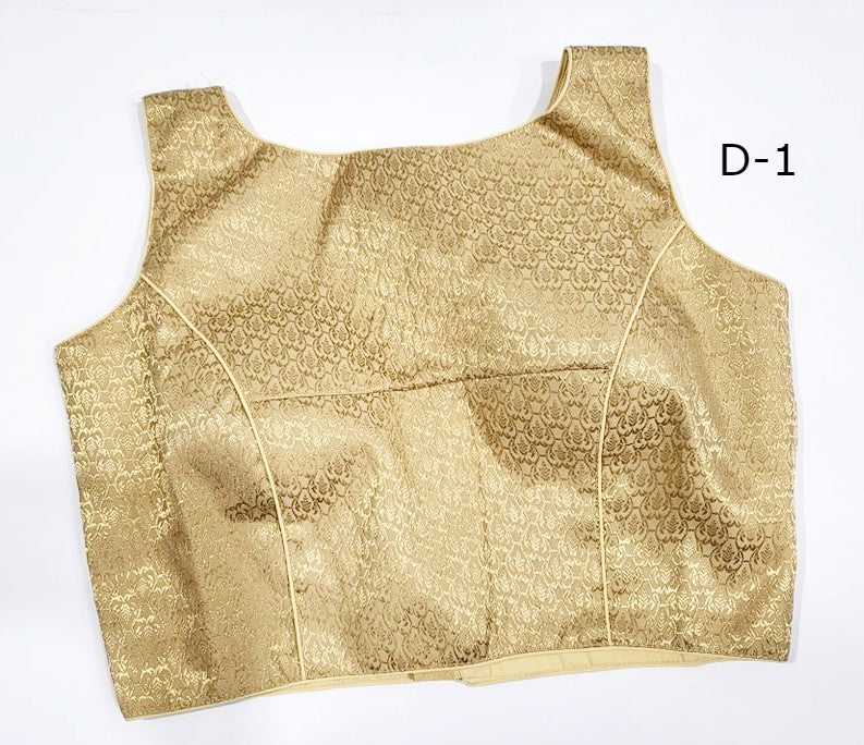 Indian Readymade Stitched Designer Golden Brocade Saree Blouse, Design BLS# 395
