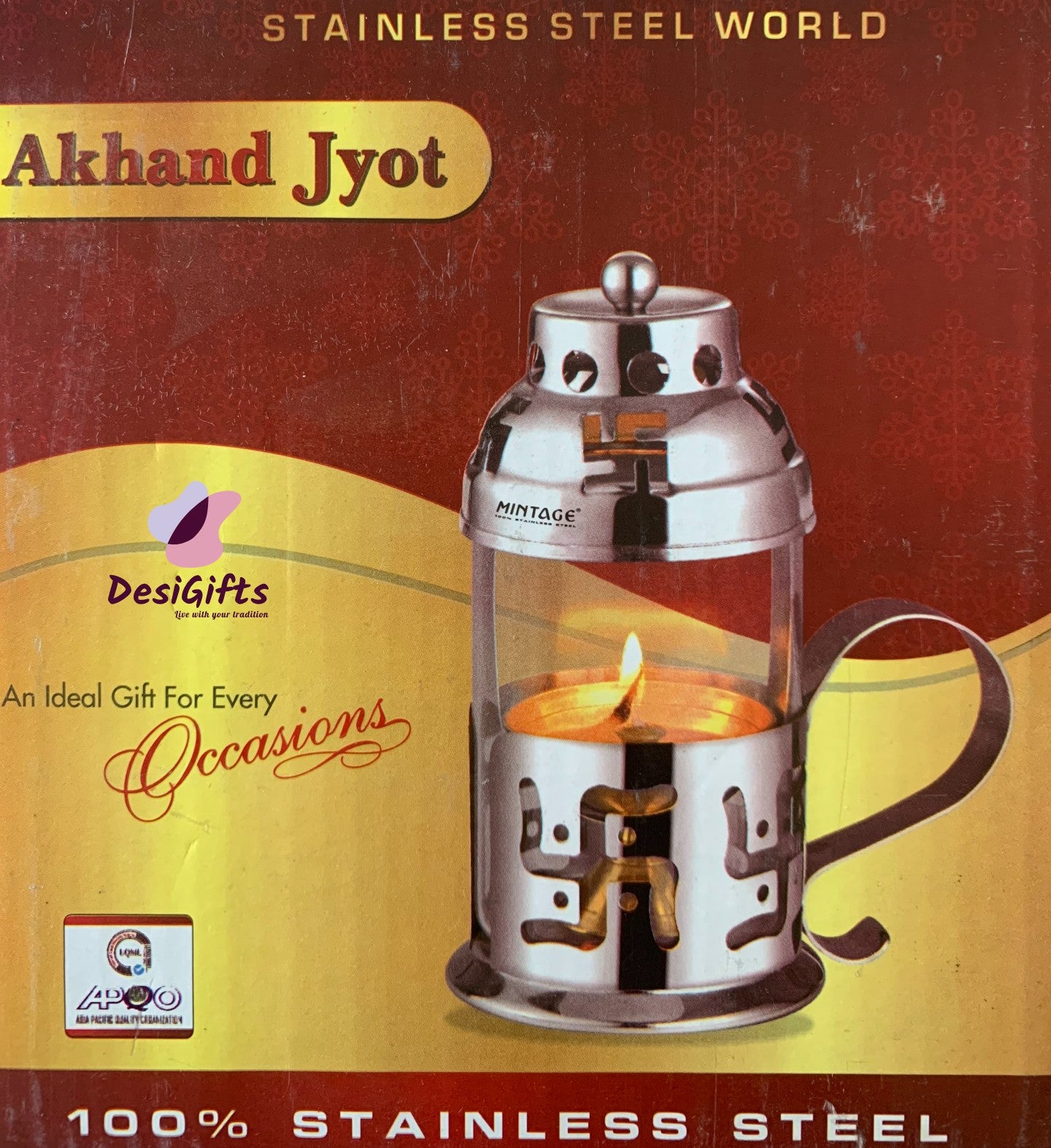 Akhand Jyot Brass Diya with Stainless Steel & Glass Case,  Jyot#602