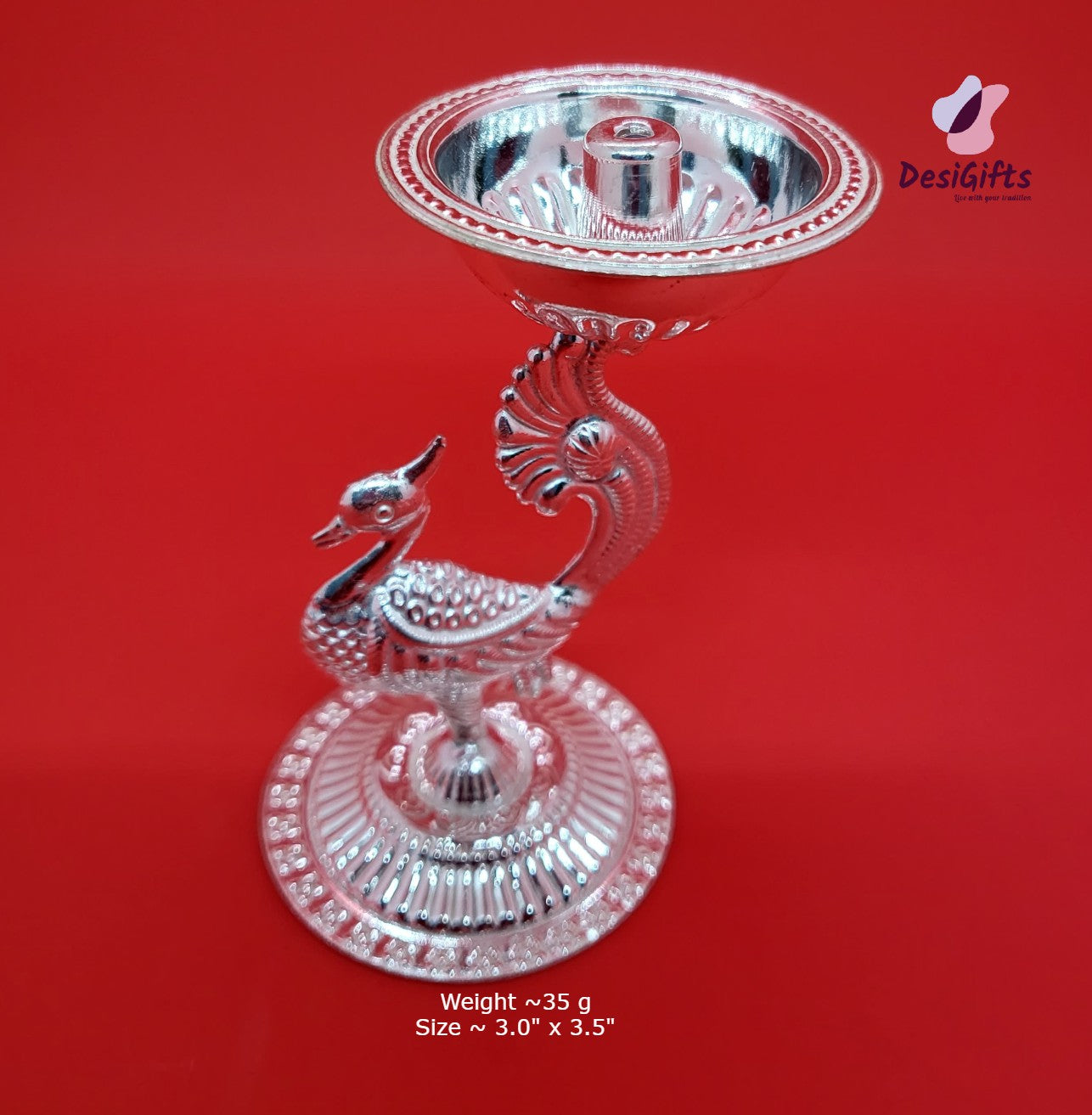 3.5" Fine Silver Peacock Tiptop Deep/Diya, 35g, SLD# 608