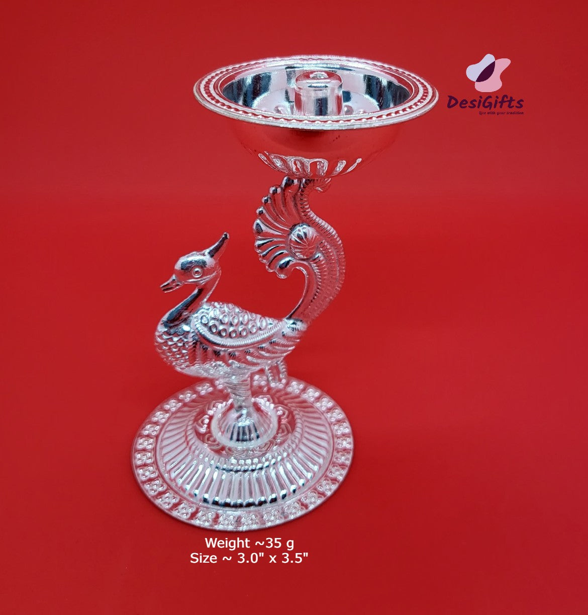 3.5" Fine Silver Peacock Tiptop Deep/Diya, 35g, SLD# 608