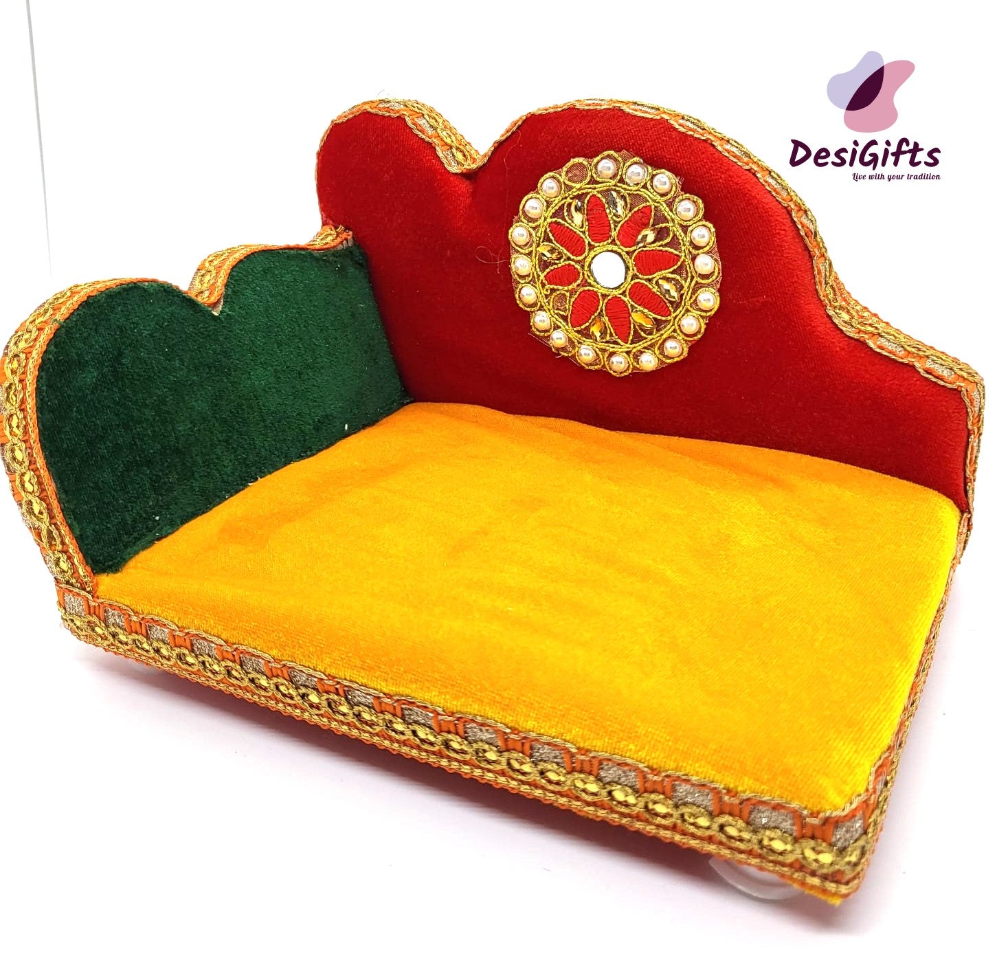 Wooden & Soft Fabric Krishna Aasan, Singhasan, Throne for Laddu Gopal, KRS# 676