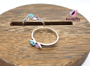 Pure Silve Toe Rings with Studded Stones, Free Size, SLTR# 626