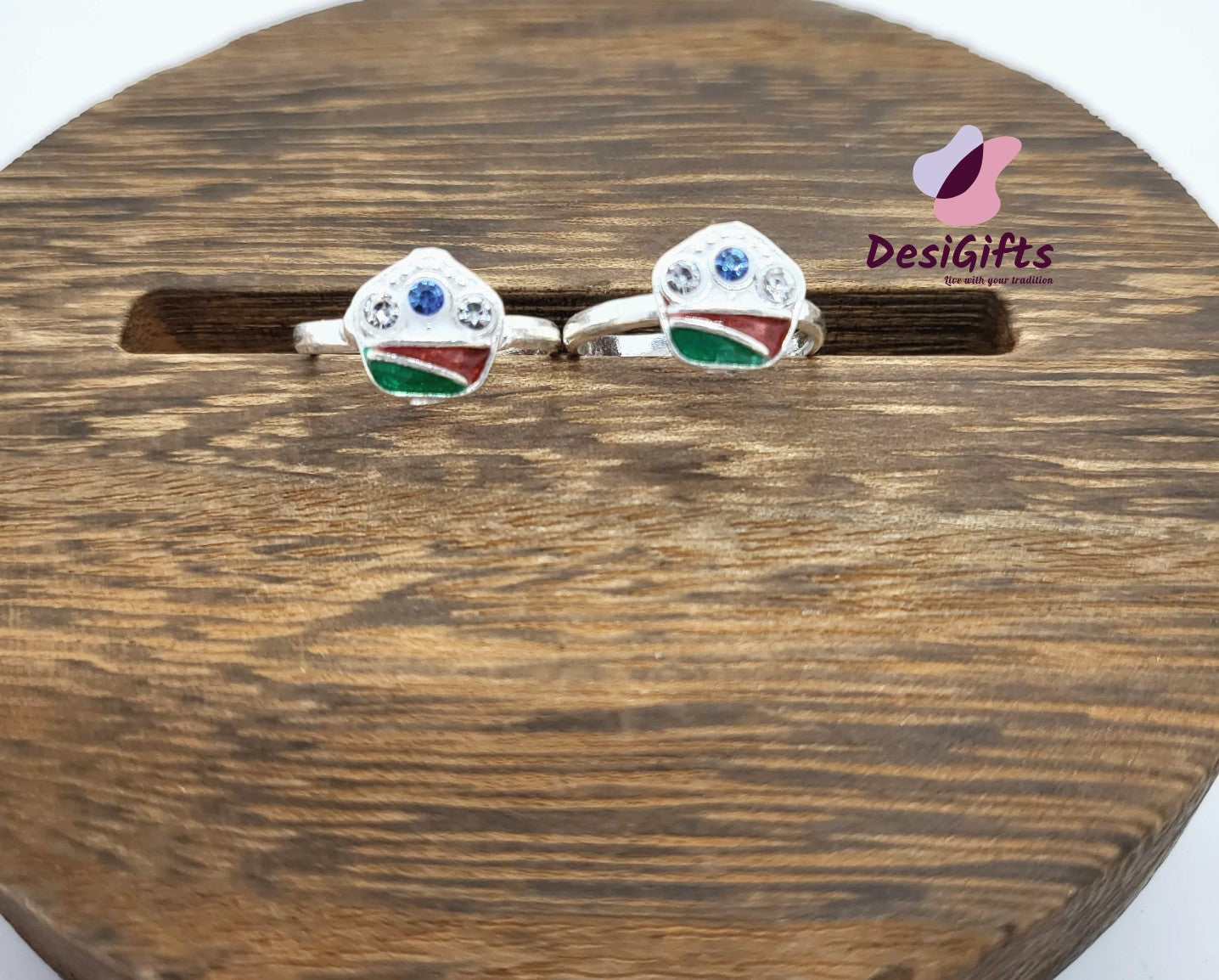 Pure Silver Toe Rings with Studded Stones, Adjustable, SLTR# 629