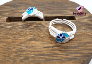 Elegant Pure Silver Toe Rings with Studded Stones, SLTR# 630