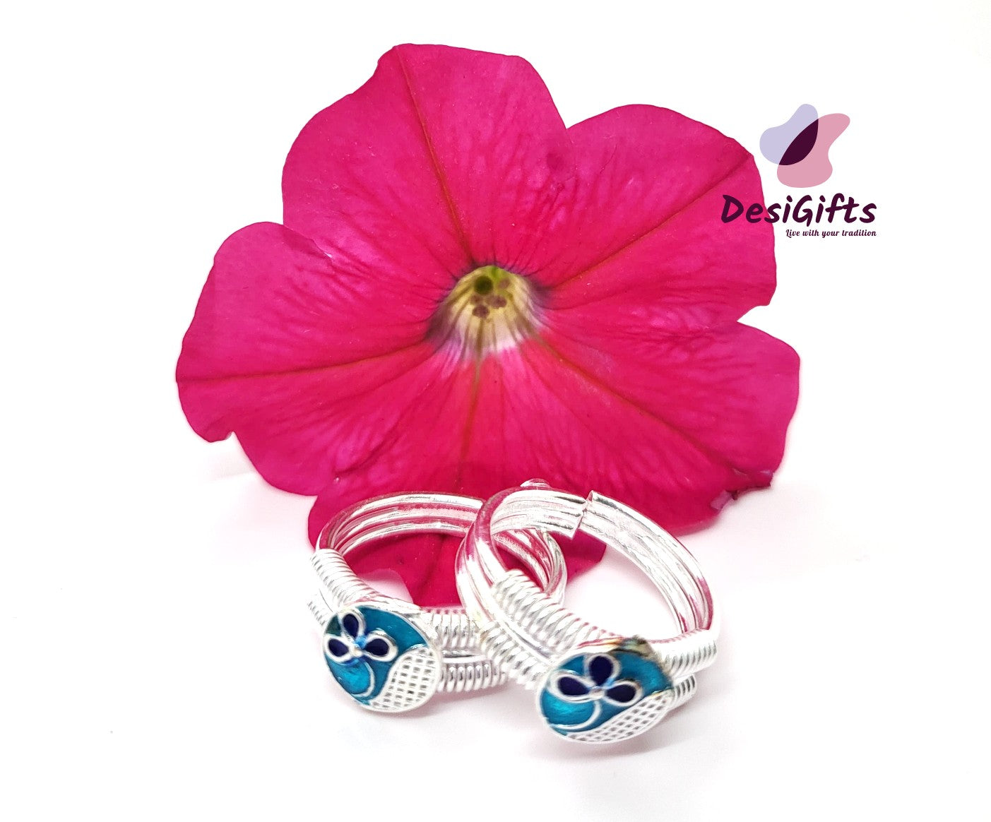 Elegant Pure Silver Toe Rings with Studded Stones, SLTR# 630