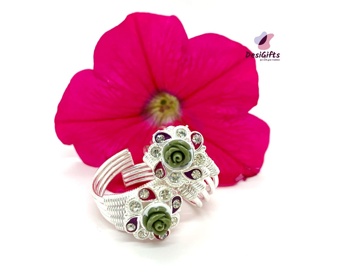 Elegant Pure Silver Toe Rings with Studded Stones, SLTR# 632