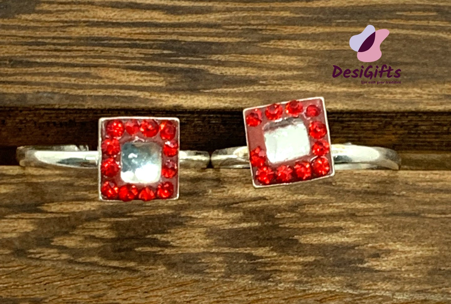 Pure Silver Toe Rings with Studded Stones, Adjustable, SLTR# 634