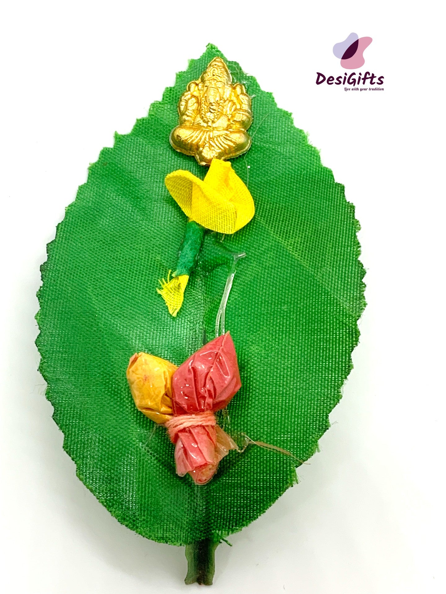 Divine & Auspicious Pack of Haldi Kumkum on leaf, RCP# 645