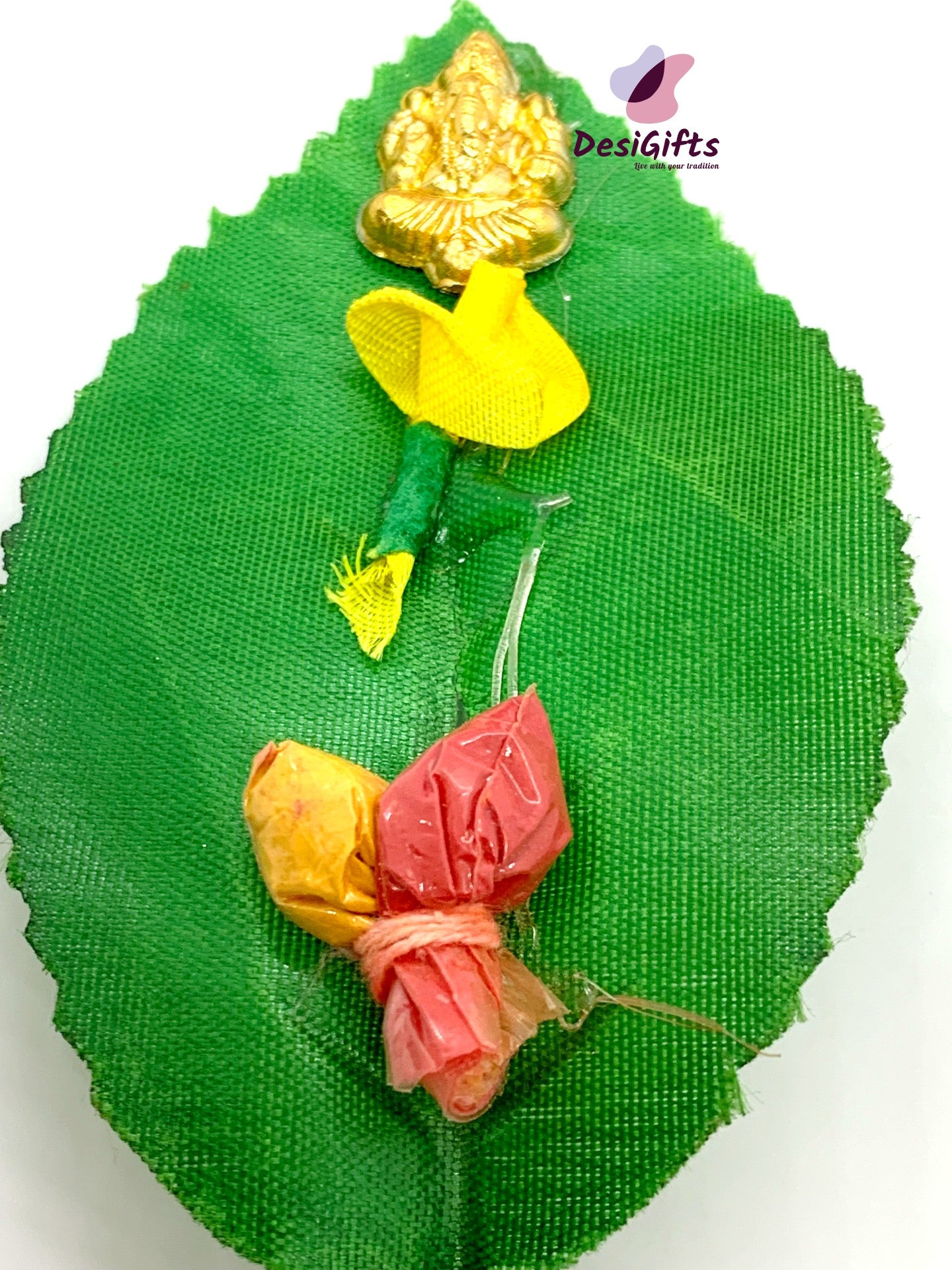 Divine & Auspicious Pack of Haldi Kumkum on leaf, RCP# 645