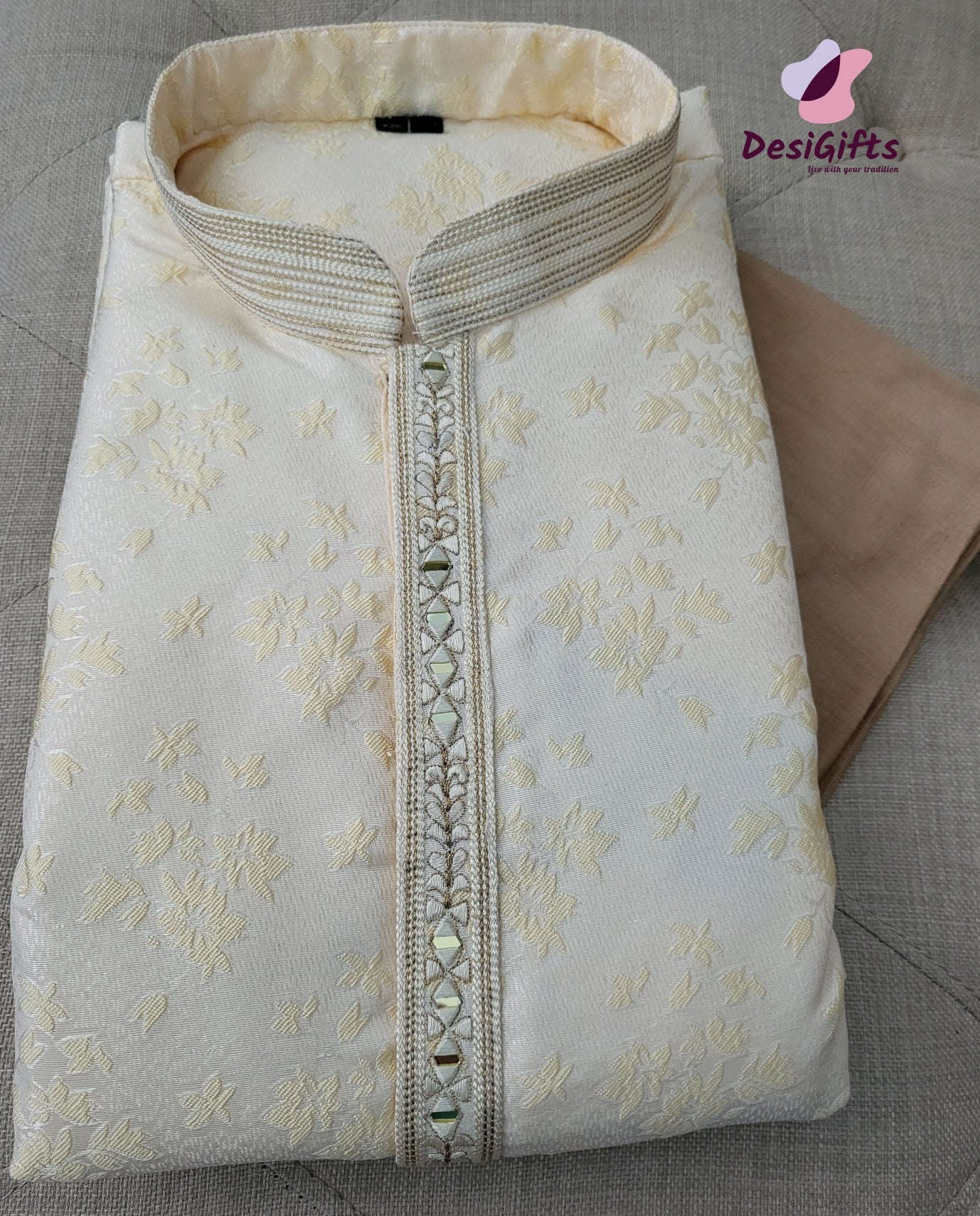 Cream Kurta Pajama Set-Cotton Silk, Design KPS# 662