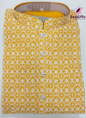 Blonde Yellow Chikankari Kurta Pajama Set-Cotton, Design KPS# 665