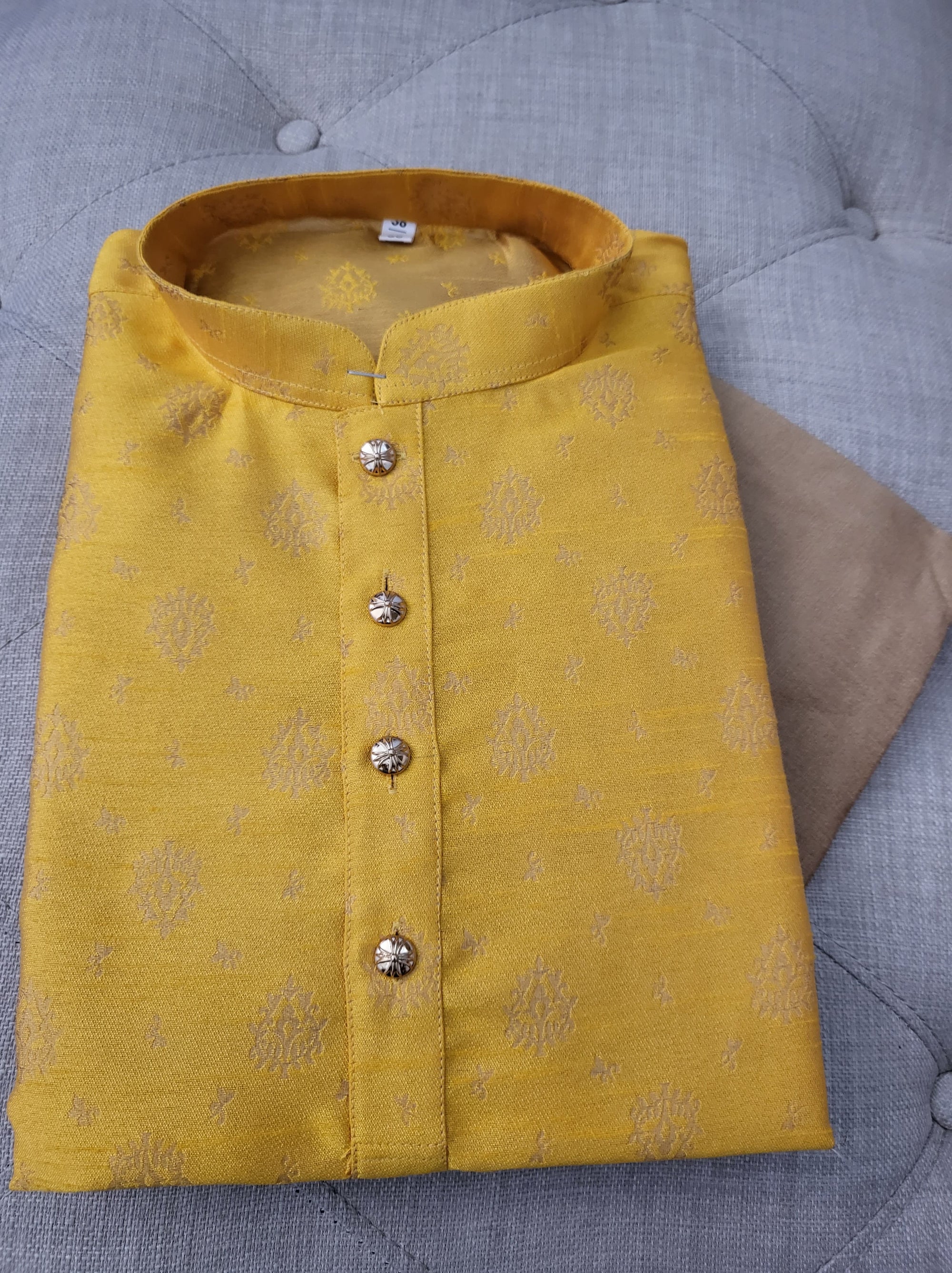 Bumblebee Yellow Kurta Pajama Set-Cotton Silk, Design KPS# 666