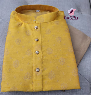 Bumblebee Yellow Kurta Pajama Set-Cotton Silk, Design KPS# 666