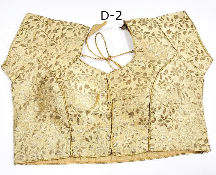 Indian Readymade Stitched Designer Golden Brocade Saree Blouse, Design BLS# 395