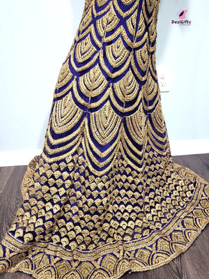 Exclusive Berry Blue Gown with Heavy Golden Work, Design GWN #936