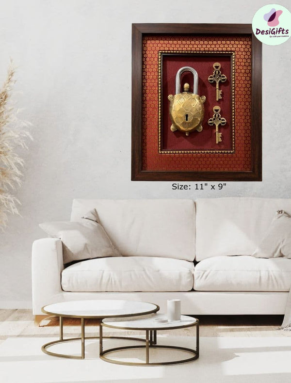Fancy Lock Frame Handcrafted Antique Tortoise Lock in Brass on Silk Frame with 3D Effec