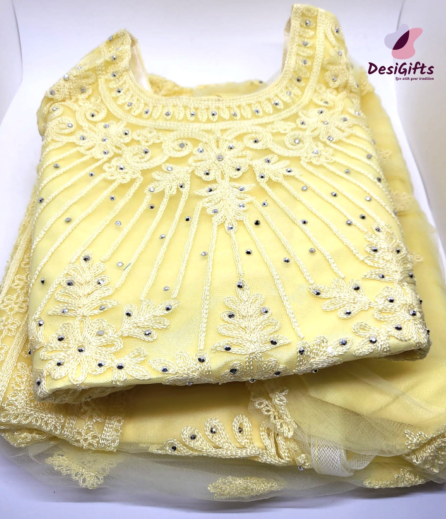 Girl's Simple yet Elegant Lehnga Choli in Yellow and Blue Shade, Design GRL #817